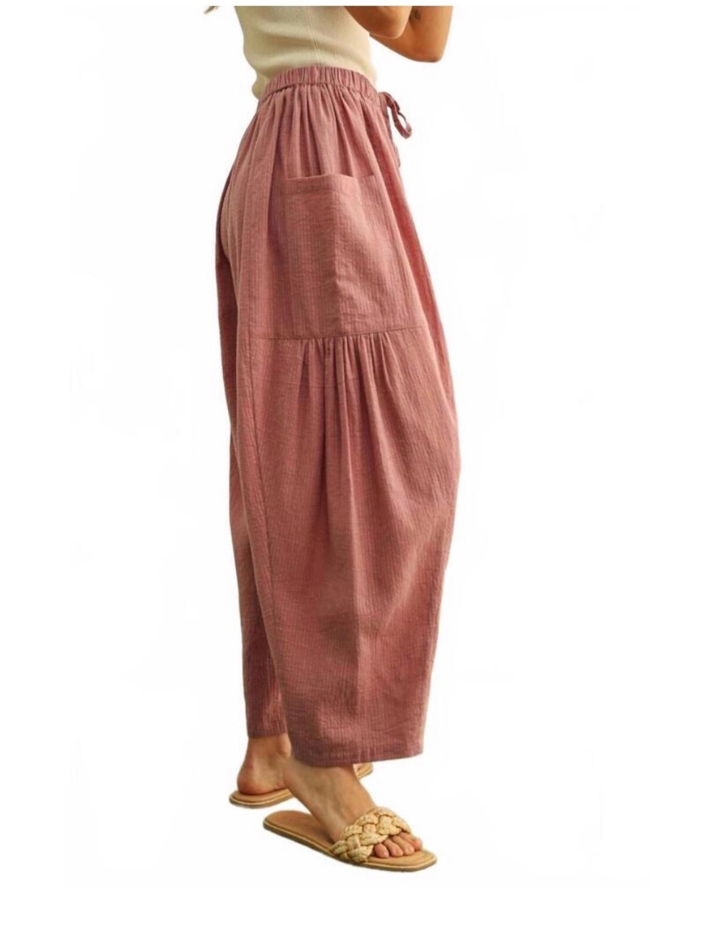 Lightweight natural fiber harem or balloon pants
